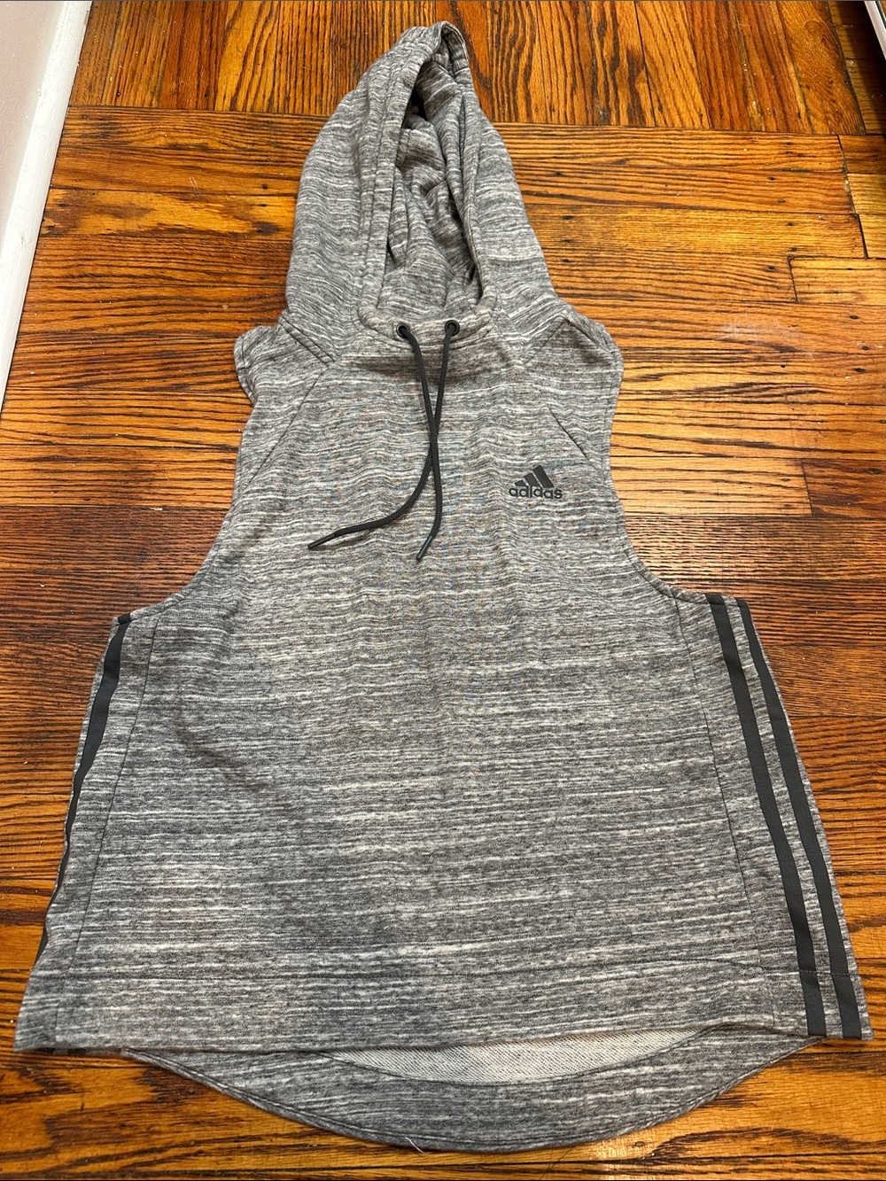 adidas Heather Gray Sleeveless Hooded Tank with Side Stripes
